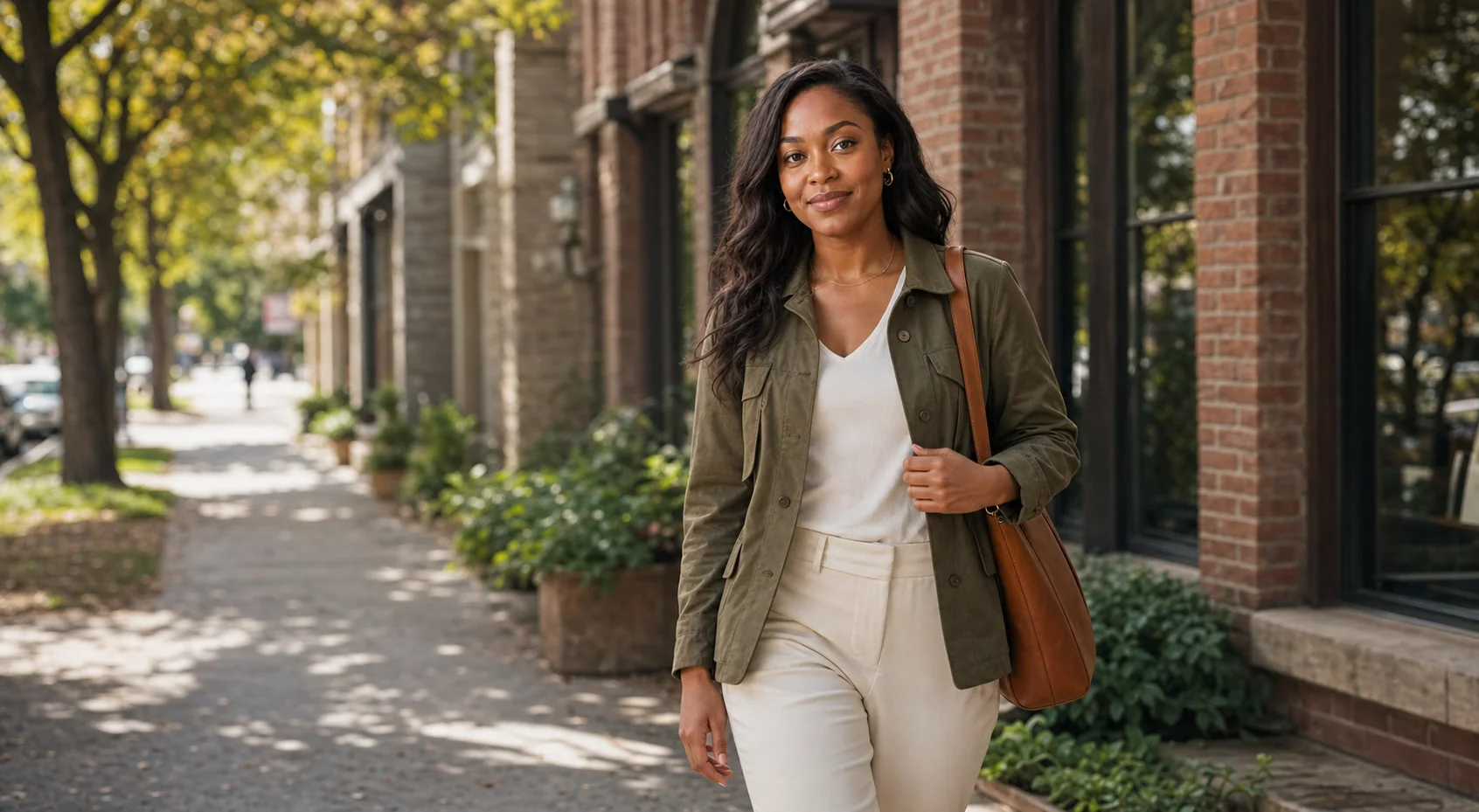 Olivia walking through Oak Park